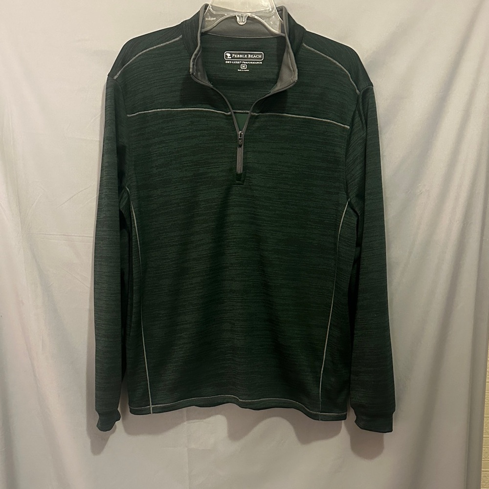 Pebble Beach Forest Green Half-Zip Pullover with Gray Trim